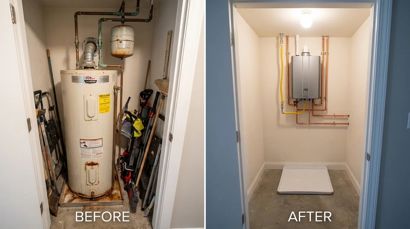 Tank water heater versus wall-mounted tankless unit comparison for Halifax, VA homeowners